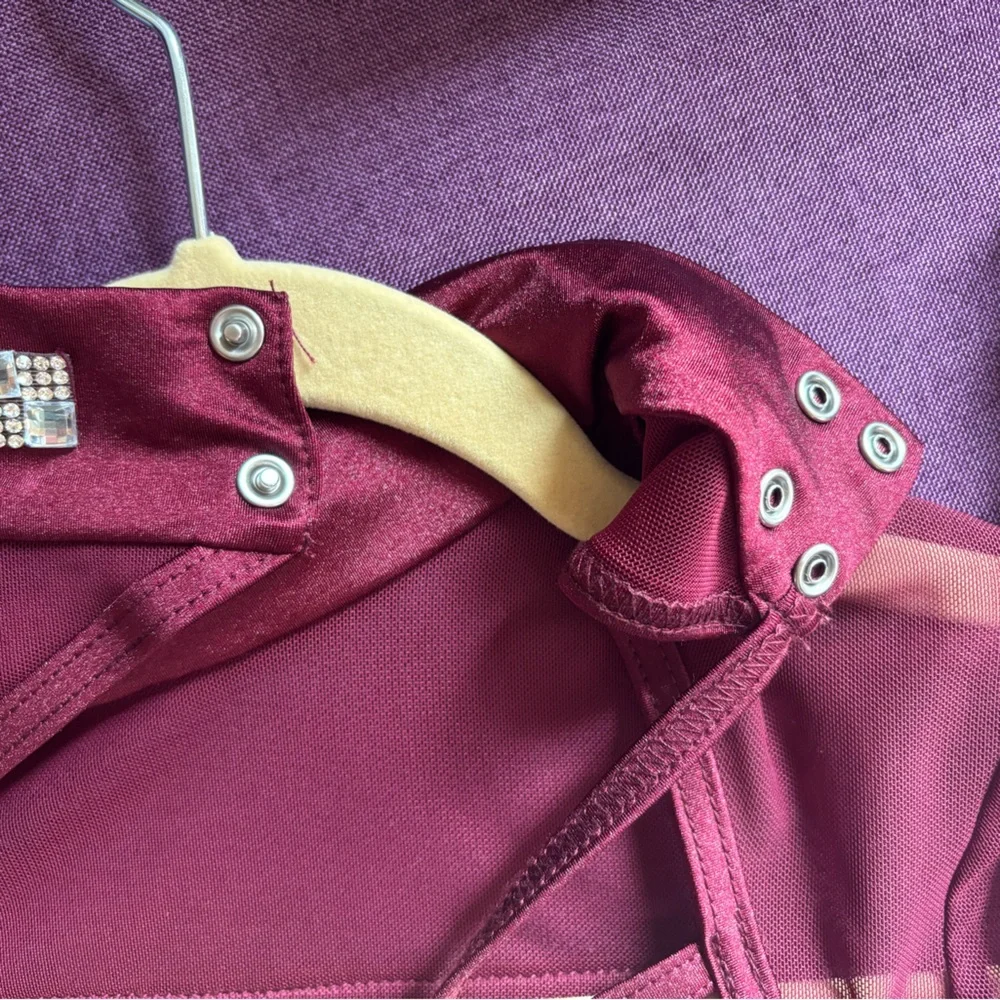 Weissman Velvet Dance Jazz Irish Dress Burgundy Silver Sequin Rhinestone Girls L